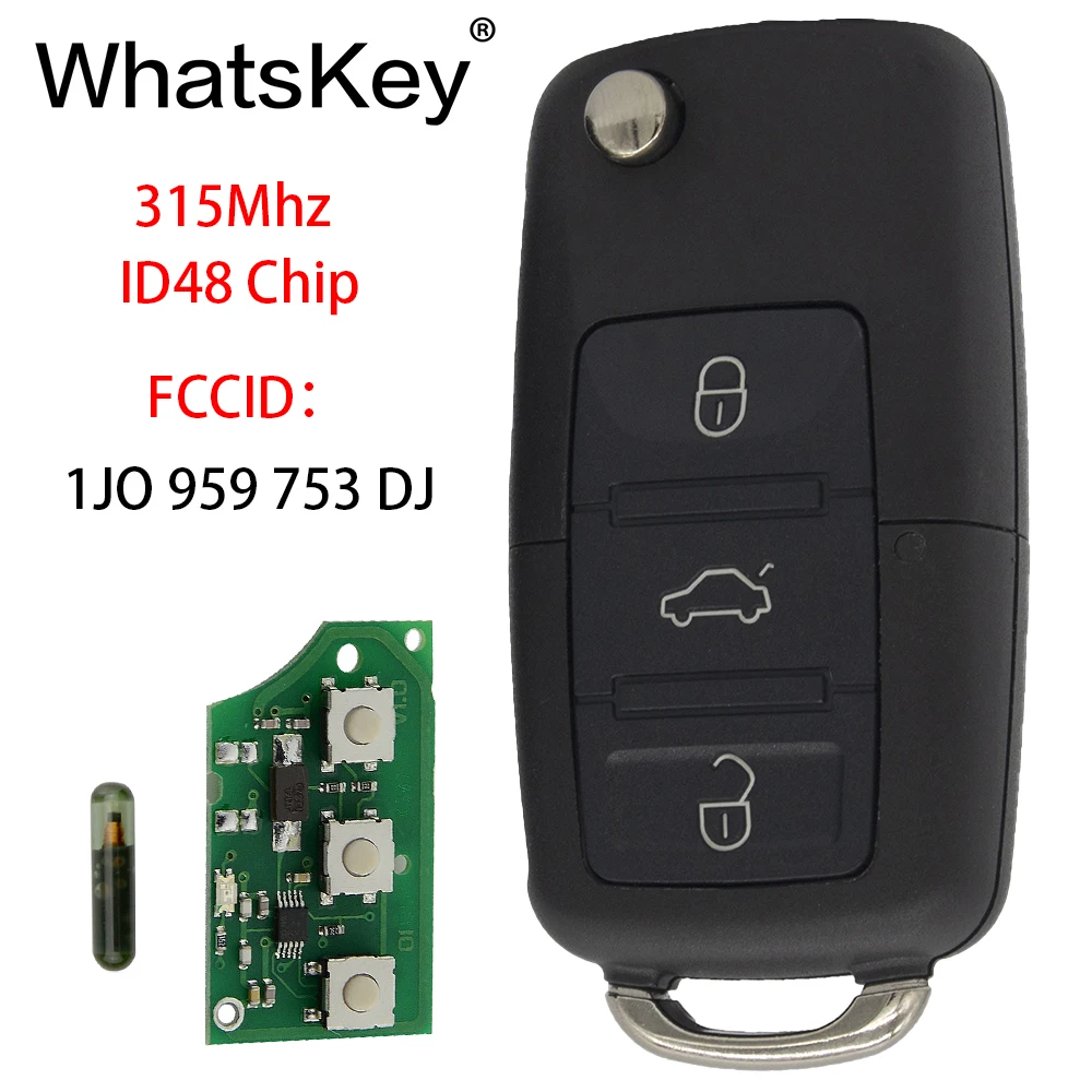 

WhatsKey Remote Key 315Mhz ID48 Chip For Volkswagen VW Beetle Bora Passat B5 Golf 1JO 959 753 DJ Hella 1J0959753DJ/5FA009259-55