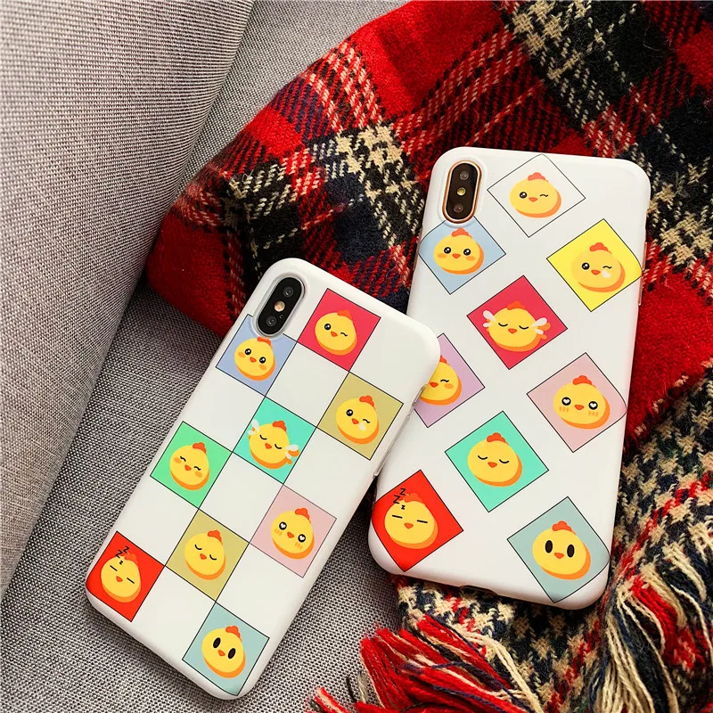 Cute grid phone cases For iPhone XS Max XR Xs 6 6S 7 8 Plus X Cartoon chicken Thin Soft IMD Phone Cases Cover Coque |