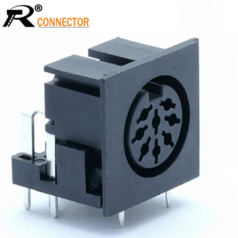 100pcs/lot 8 Pin DIN Female Jack Right Angle / 90 Degree PCB Panel Mount 8 Pin DIN Jack Socket Chassis Terminals