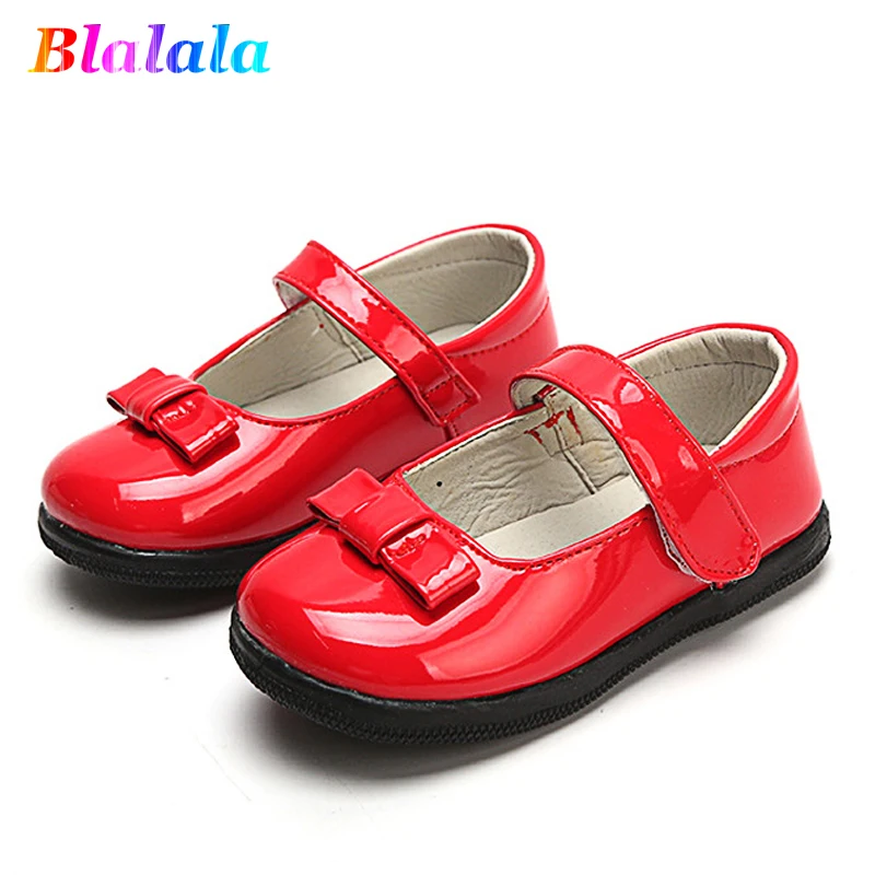 Autumn Spring fashion patent leather bowknot baby girls princess shoes