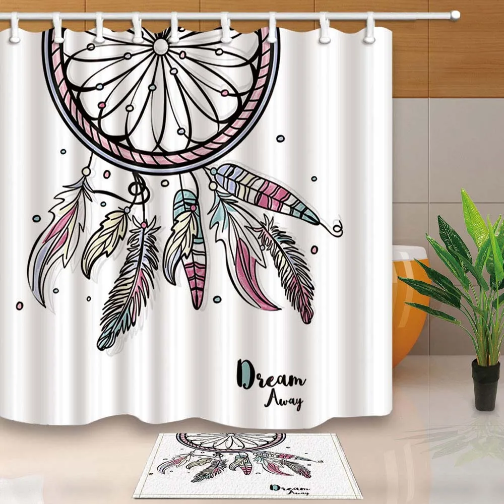 

Bath Waterproof White Curtain Dreamcatchers Polyester Fabric Shower Curtain with 12 Hooks For Mildew proof Bathroom Decor