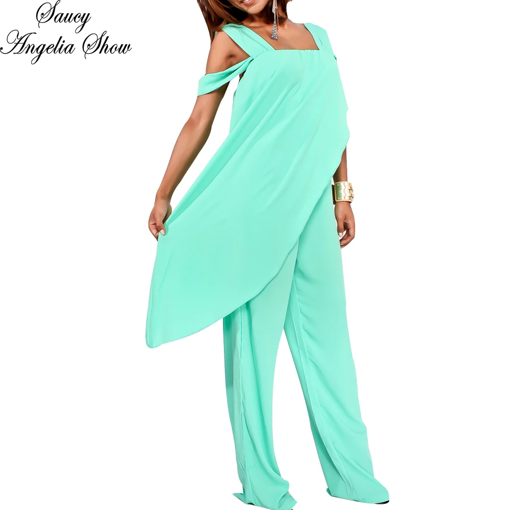 

SAUCY ANGELIA Rompers Womens Jumpsuit Vogue Sexy Chiffon Zip Irregular Shawl Bodysuits Side Cape Party Overalls Femme Playsuits