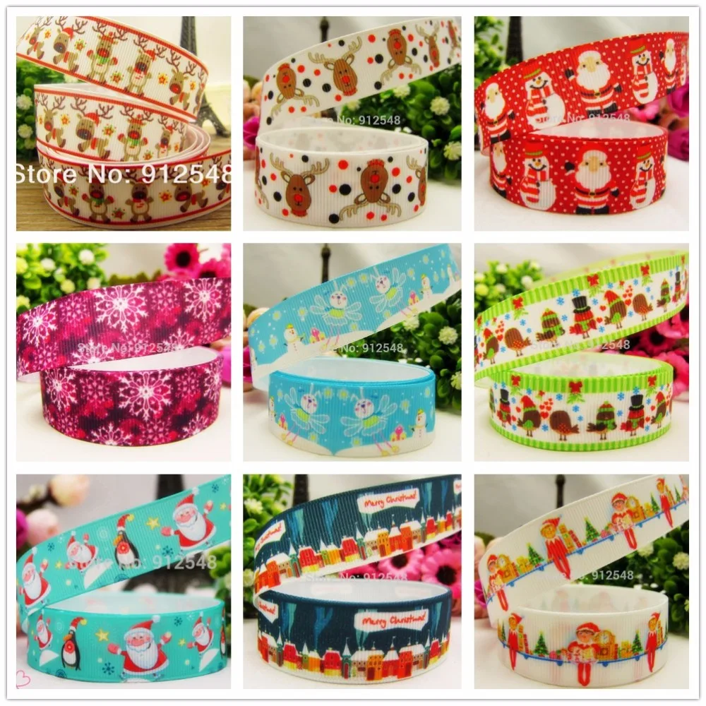 

YJHSMY 9style 1'' (25mm) 5yard/lot Christmas printed Grosgrain ribbon Polyester cartoon Ribbon haribow accessory,md71416
