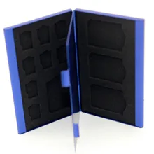 Blue Portable 12 in 1 Aluminum 8 TF 4 SD Memory Cards Storage Box Case Holder Protector Easy Carry