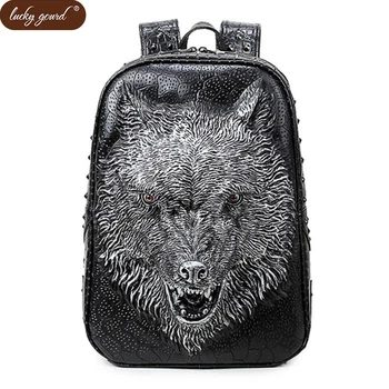 

OURCIAO Men Fashion 2019 New Travel Backpack Hot 3D Wolf Student Backpack High-quality PU Women School Bag D126