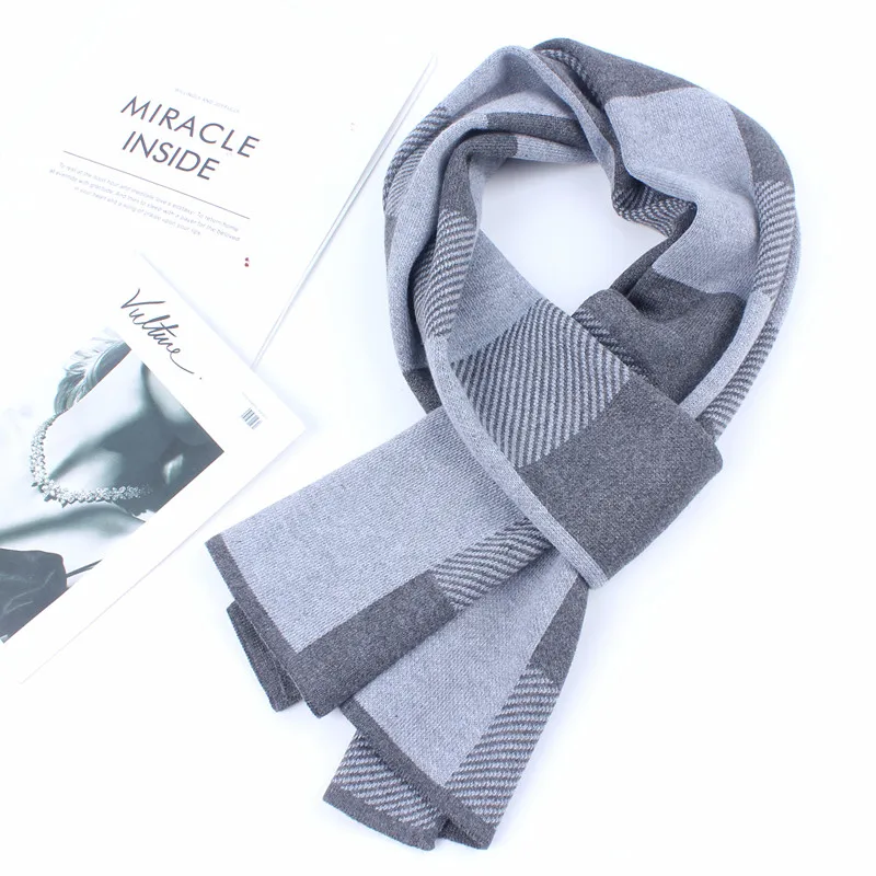 newest men scarf winter knitted plaid check luxury brand thick long