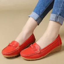 2017 New fashion women flat shoes Female Genuine Leather work shoes soft bottom comfortable Loafers Casual Driving shoes ML03