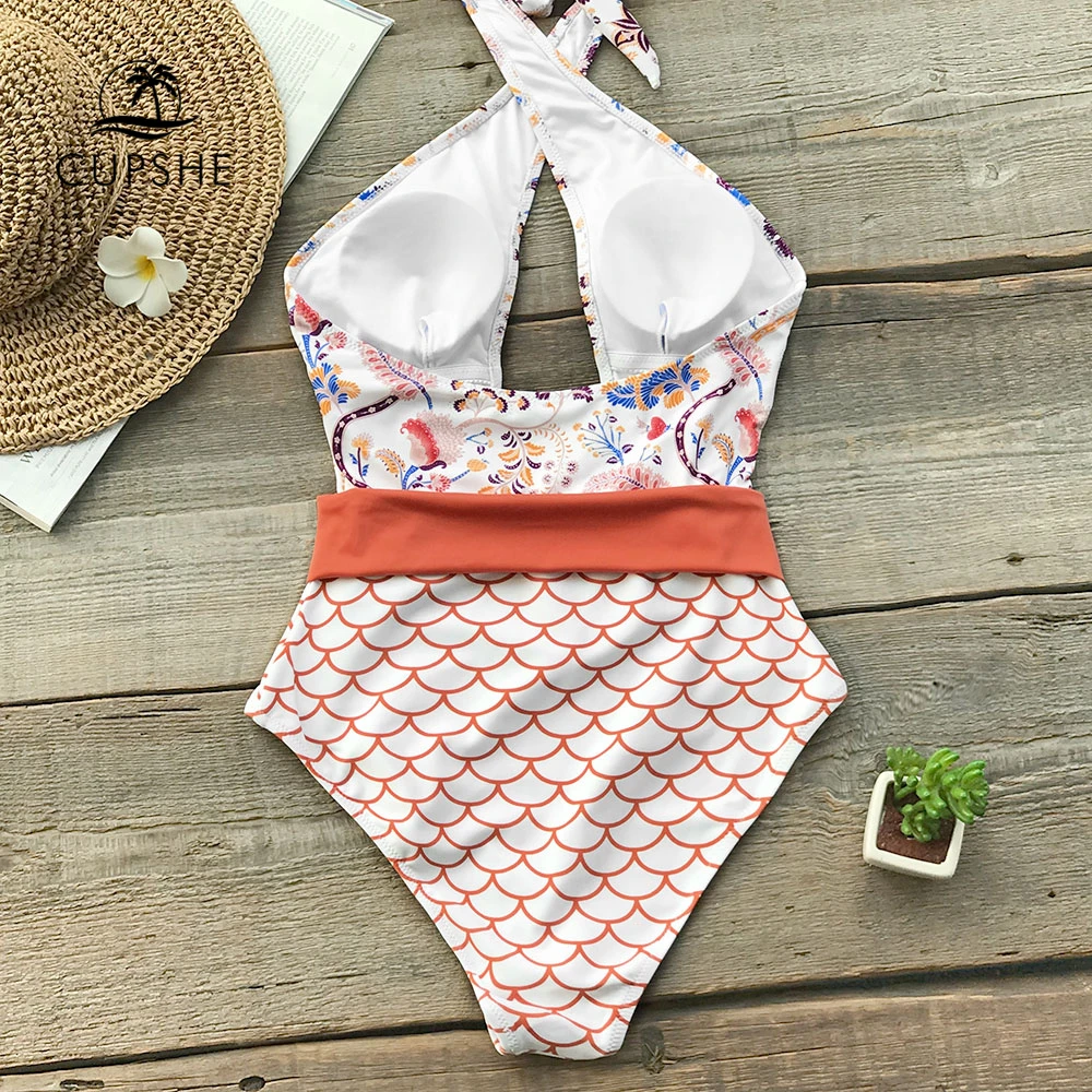 CUPSHE Orange Wrap Belt One-Piece Swimsuit Women Cross High Leg Cut Monokini Beach Bathing Suit Girl Boho Swimwear