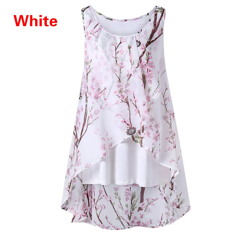 Женская мода размера плюс Крошечные Цветочные накладные повседневные футболки без рукавов майка S-5XL - Цвет: WHITE