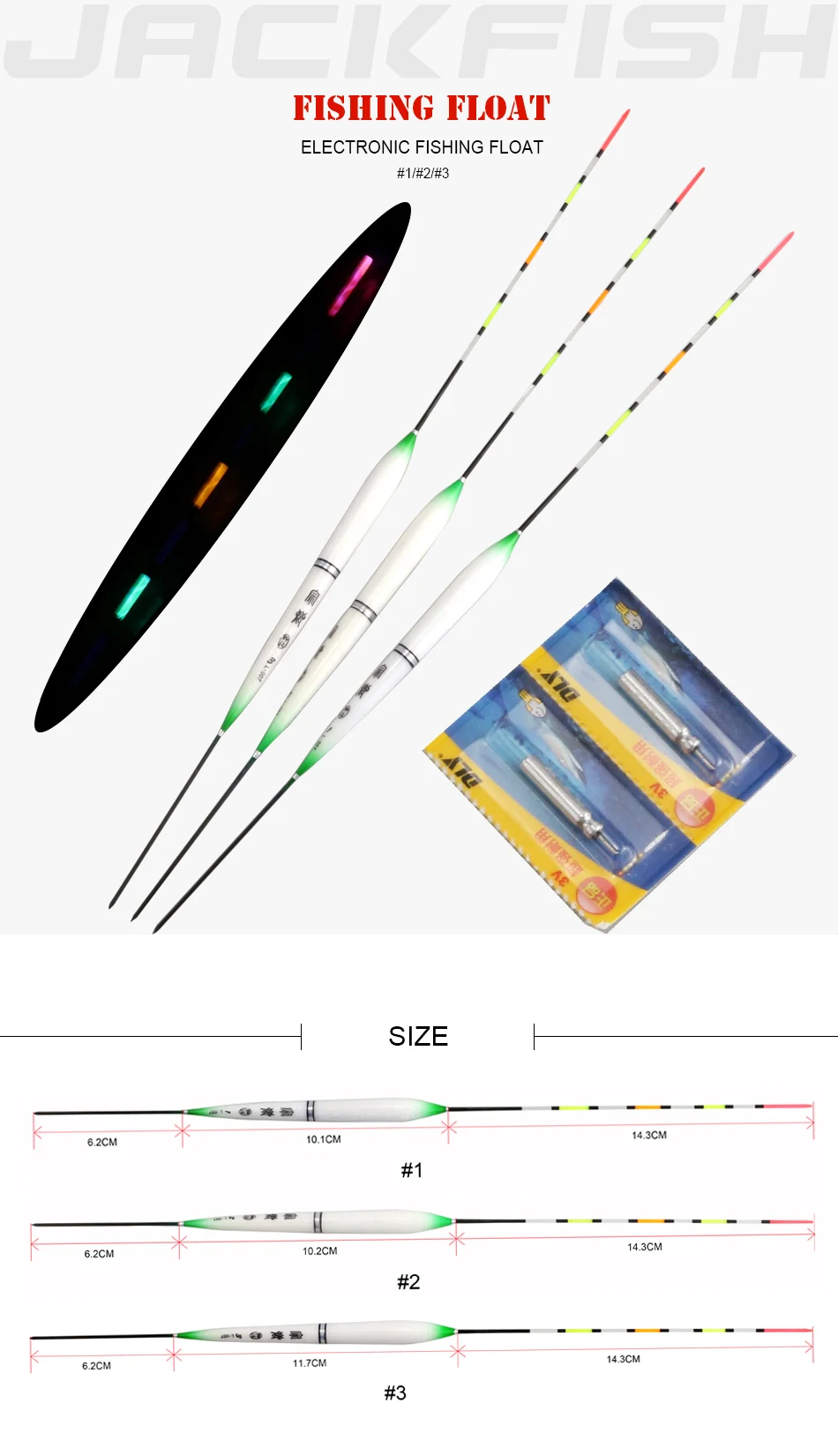 JACKFISH светодиодный Электрический поплавок с батареей 3 шт./лот Barr Деревянный Поплавок Рыболовные снасти