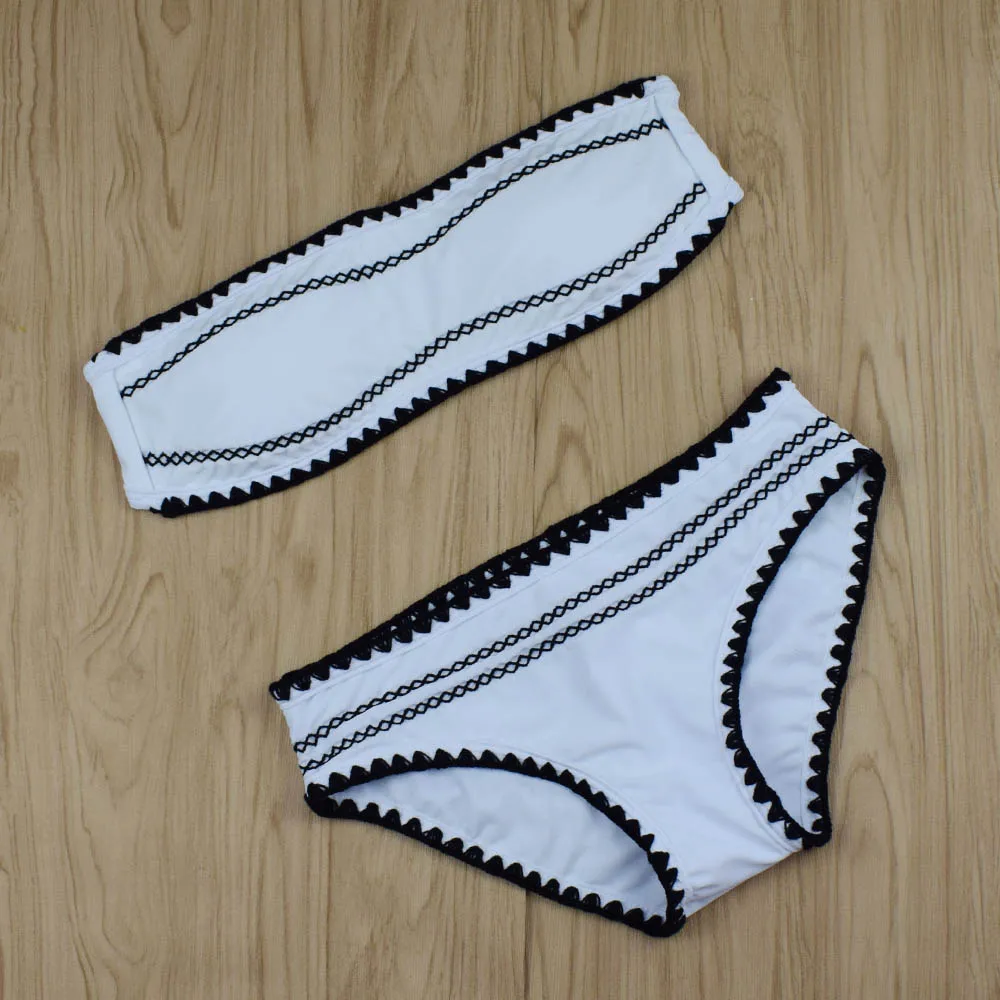 

Lady Bikini Set Strapless Swimwear Women push up Swimsuit Bathing Suit biquinis feminino 2019 Black White Beachwear Swim Wear