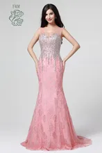 Fm heißer verkauf romantische spitze kristalle ärmelloses U-Ausschnitt bodenlange sexy back rosa kleid brauch lange abendkleider