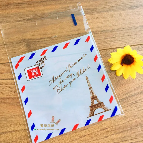 

Cookie Packing 50 pcs/lot Eiffel Tower Cookies Packaging Bag Plastic Biscuit Macaron Decorating Bags Wedding gift bag 10cm*10cm