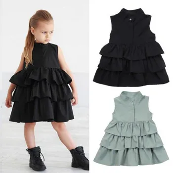 

Summer Toddler Baby Girls Layered Dress For Kids Clothes Girl Princess Birthday Party Dresses Sleeveless Ruffle Tutu Dress 1-6Y