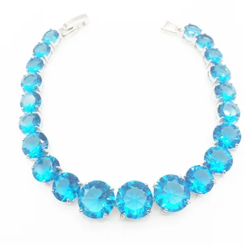 

925 Sterling Silver Jewelry 18CM Sea-blue Stones Charms Bracelets For Women Wedding Zircon Jewelery Free Gift