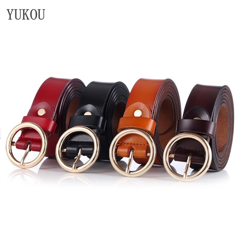 

2019 Women'S Strap Casual Fashion Genuine Leather Belt Women Strap Pure Color Cowskin Belts Round Buckle Top Quality Jeans Belts