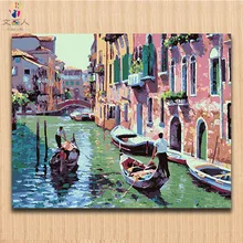 Пассажирский кораблик речной канал картины по номерам с цветами модрен холст номера картины для гостиной
