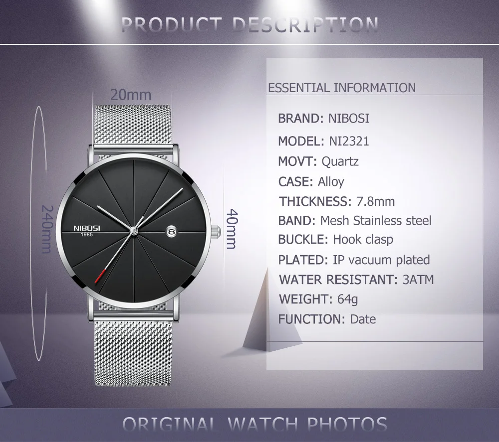 NIBOSI watch men black quartz wristwatches stainless steel mesh brand  watches men ultra thin quartz relogio masculino dourado (3)