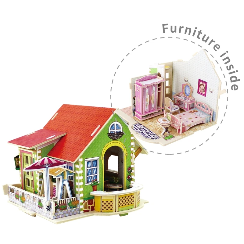 

Robud Bedroom Doll House Furniture Inside Wooden Assembly Dollhouse Miniature Toys Hobbies Model Building Kits for Children H59