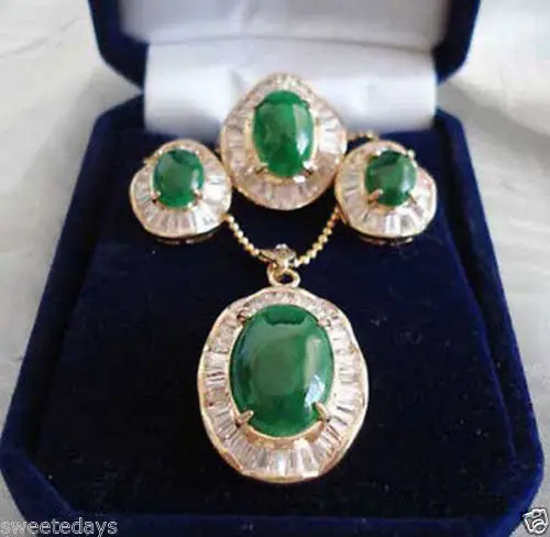 

Beautiful Green Jade Pendant Necklace Earrings Ring Set ^^^18K GP style Fine jewe Noble Natural jade