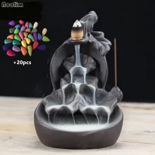 Фиолетовая глина Тыква и Лотос водопад курильница+ 20 шт. конусов палочки держатель курильница аромат дыма обратного потока домашний декор Чайный домик