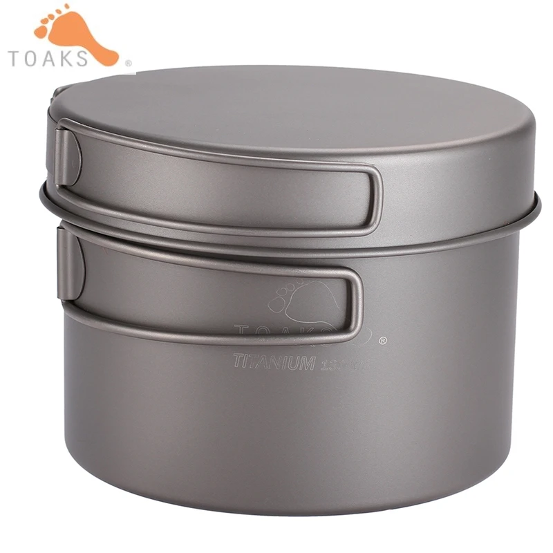 

TOAKS 1300ML TITANIUM POT WITH PAN EASY FOR COOKING KITCHEN TOOLS FOLDABLE HANDLE LIGHTWEIGHT SOUP POT BOWL FRYING PAN CKW-1300