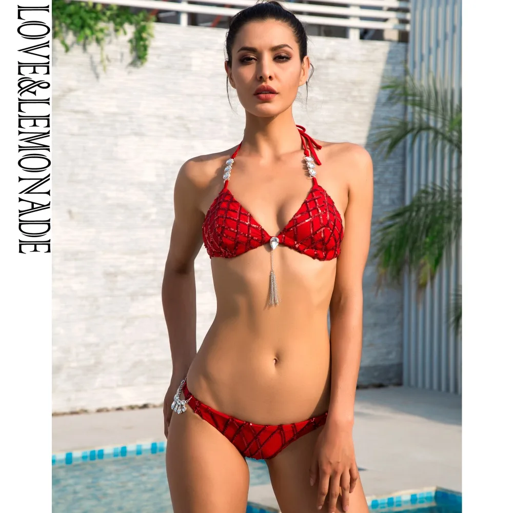 

Love&Lemonade Red geometric pattern sequins diamond chain sets TB 10161