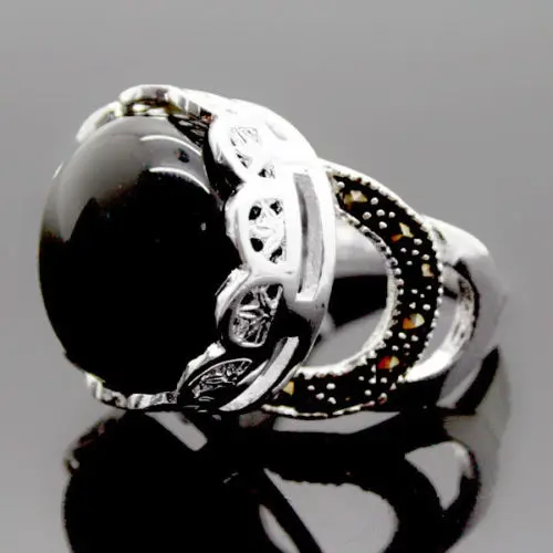 

16mm 925 Silver Natural Black Ring Size 7/8/9/10