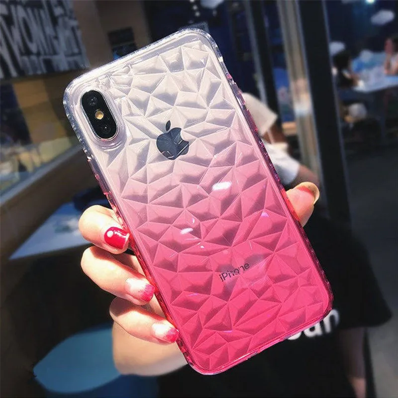 

Luxury Diamond Texture Clear Gradient Phone Case For iPhone X XS Max XR Transparent Soft Silicone Cover For iPhone 6 6S 7 8 Plus