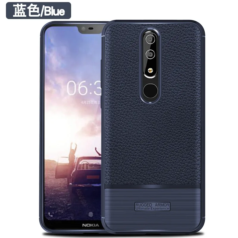 For Nokia 6.1 Plus Case Cover Litchi Striae Soft TPU Silicone PU