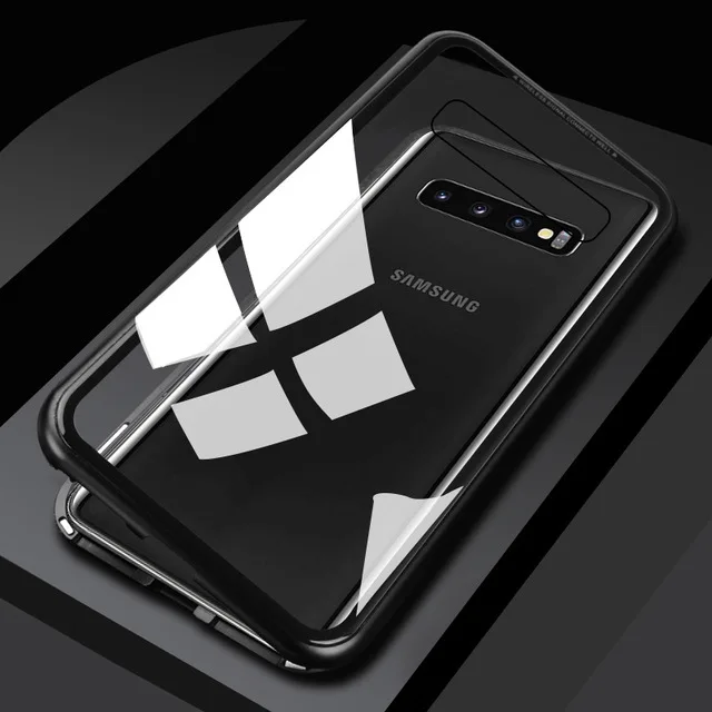 

100PCS Adsorption Magnetic Metal Clear Tempered Glass Case Cover for Samsung Galaxy S10 Plus S10e Note 10 Plus