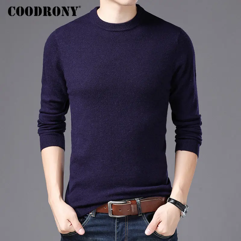 Фиолетовый Бренд COODRONY, мужской свитер с круглым вырезом, для осени и зимы, чистая мериносовая шерсть, свитера, мягкий теплый кашемировый пуловер для мужчин 93001 - Цвет: Фиолетовый