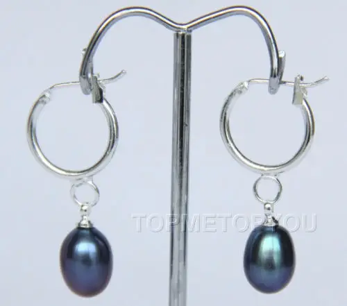 

3 colors wholesale natural 8X10mm black/white/purple Drop FW pearls earrings