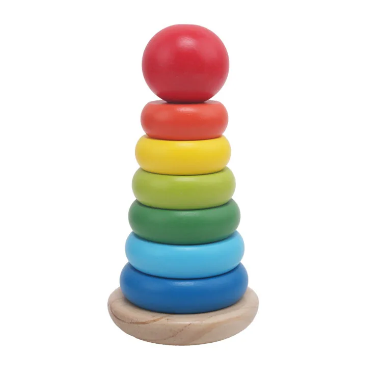 

Wooden Toys Colorful Rainbow Blocks Cute Rainbow Stacker Tower Wood Fun Tumbler Children Baby