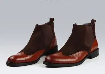 

Carved brogue shoes men formal business high top casual shoes elastic band genuine leather patchwork nubuck ankle roman boos