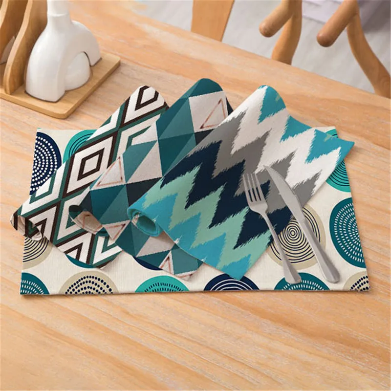

TTLIFE Blue Geometric Pattern Table Placemat Pattern mat Coasters Cotton-linen Coasters Placemat for Dining Table accessories