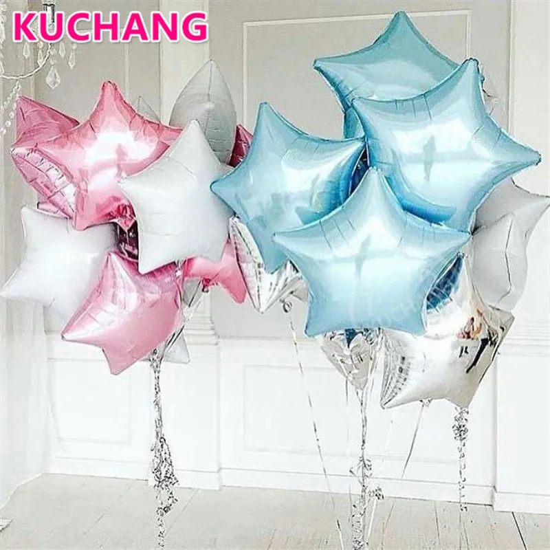12pcs 18inch Silver Blue Pink White Star Helium Foil Balloons Boy