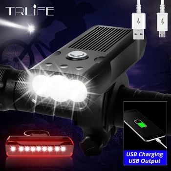 

Built-In 5200mAh LED Headlamp Bicycle Light L2/T6 USB Rechargeable Power Bank 3Modes Bike Light Waterproof Headlight
