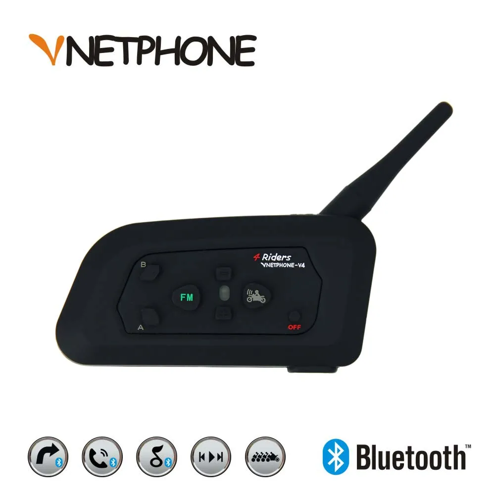  VNETPHONE V4 Motorcycle Intercom Bluetooth Helmet Intercom Headset 4 Riders Waterproof Support Inte