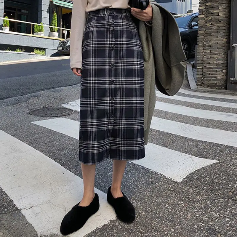 

Vintage Plaid Striped Print Ladies Skirt 2019 Autumn And Winter Women Pencil Skirts