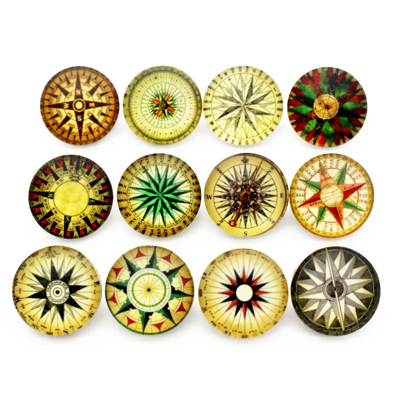

Hot selling 10pcs/lot Compass Glass Snap Buttons Charms 18mm Print Buttons Fit DIY Snap Bracelets&Earrings Woman Jewelry