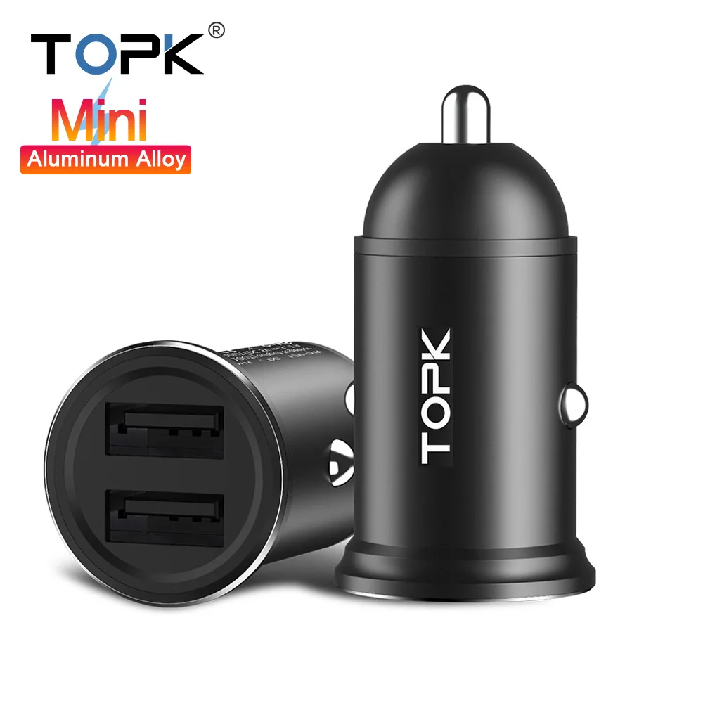 TOPK Mini Dual USB Автомобильное зарядное устройство для iPhone Xiaomi huawei мобильный телефон планшет 3.1A быстрое зарядное устройство автомобильное зарядное устройство адаптер в автомобиль