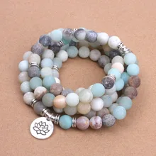 Fashion Women s bracelet Matte Frosted Amazonite beads with Lotus OM Buddha Charm Yoga Bracelet 108