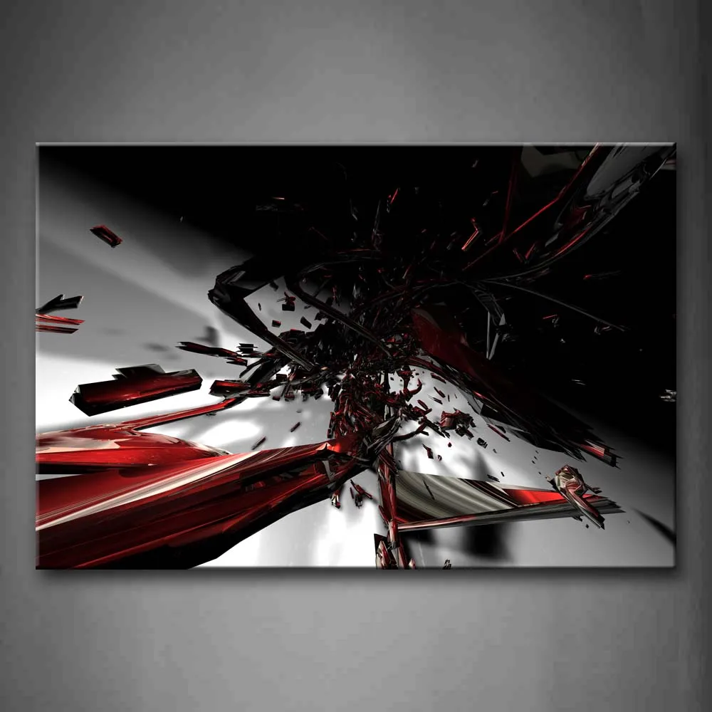

1 Pic Framed Wall Art Pictures Fractal Black Red White Canvas Print Abstract Modern Posters With Wooden Frames For Decor