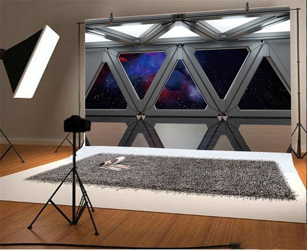 Laeacco Universe Spaceship Interior Nebula Scene Photography Backgrounds Customized Photographic Backdrops For Photo Studio