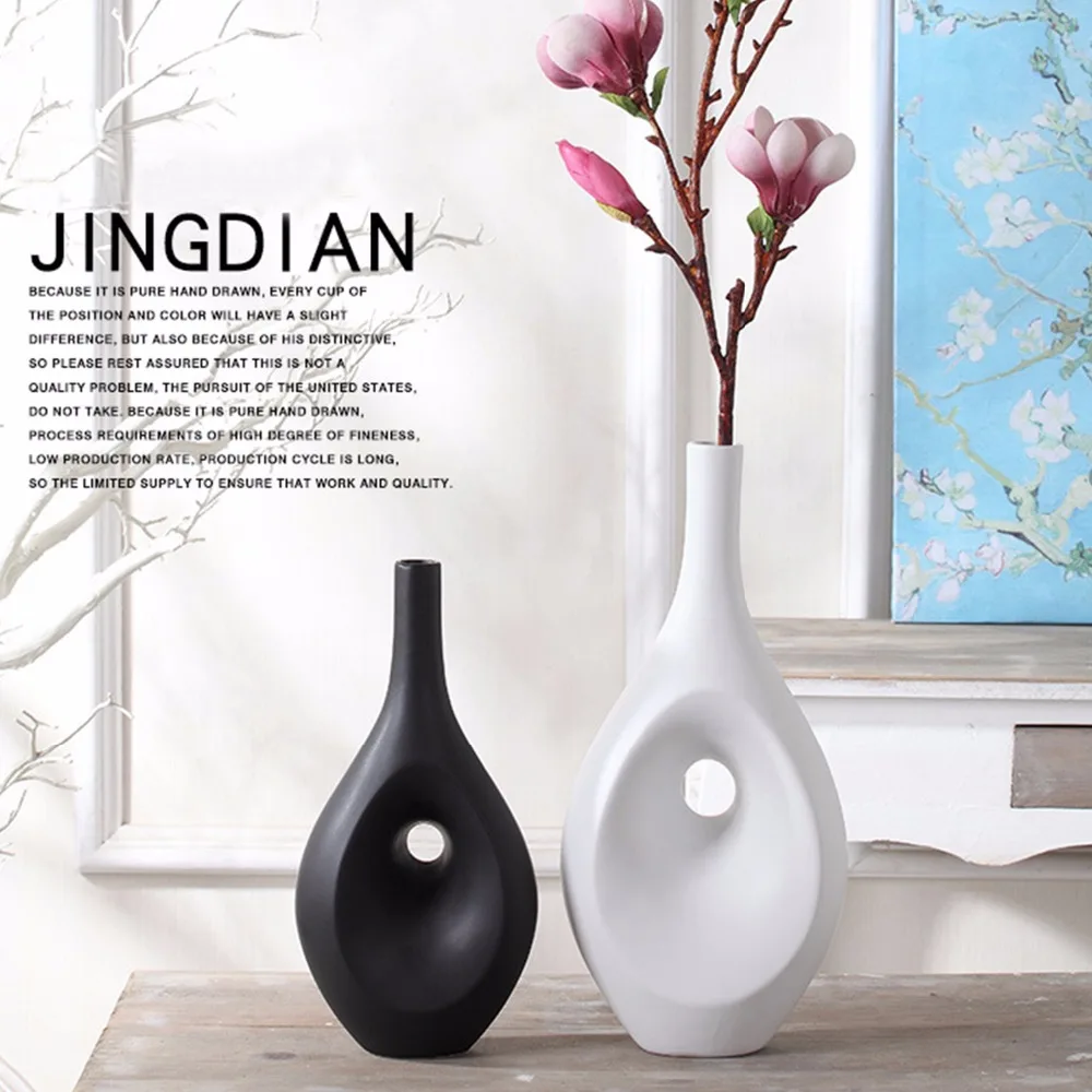 Tabletop Vas Bunga Dekorasi Rumah Kontemporer Desain Hitam Putih
