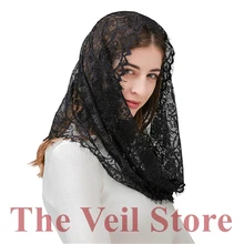 Черная белая испанская кружевная Женская Мантилья Часовня вуаль для церкви круглый головной убор латинская Массовая Мантилья Де Новия негра шарф головной убор