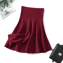 Драпированные трикотажные короткие женские юбки, осенняя плиссированная мини-юбка, элегантная женская трапециевидная уличная Зимняя юбка черного и серого цвета