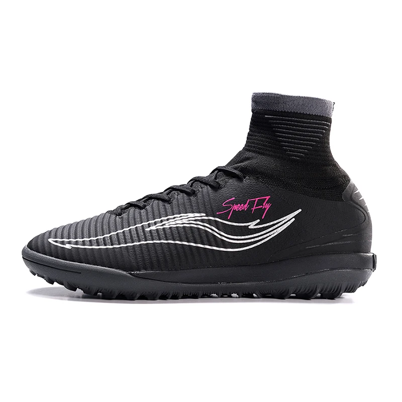 

Sufei Football Boots Men Superfly Soccer Shoes TF High Ankle Black Dark Grey Cheap Original Futsal Sock Cleats Sport Sneakers