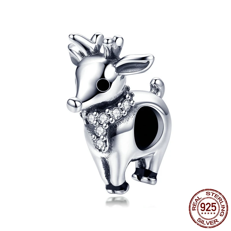 

MYBEBOA 925 Sterling Silver Charms Fit original Pandora Bracelets Bangles Lucky Christmas Elk Charms Animal Beads Jewelry
